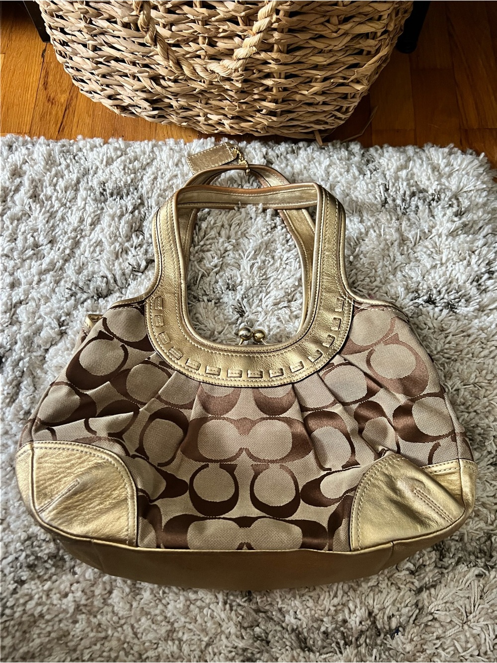Coach Signature Ergo Pleated Kiss Lock Shoulder Bag, Gold